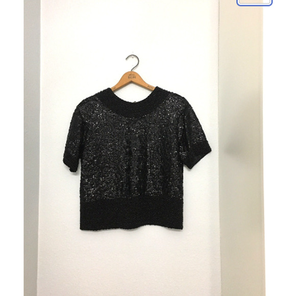 SALE. Vintage Black Beaded Sequin Blouse  - 1960's Cocktail Evening Blouse - LG - Picture 3 of 8